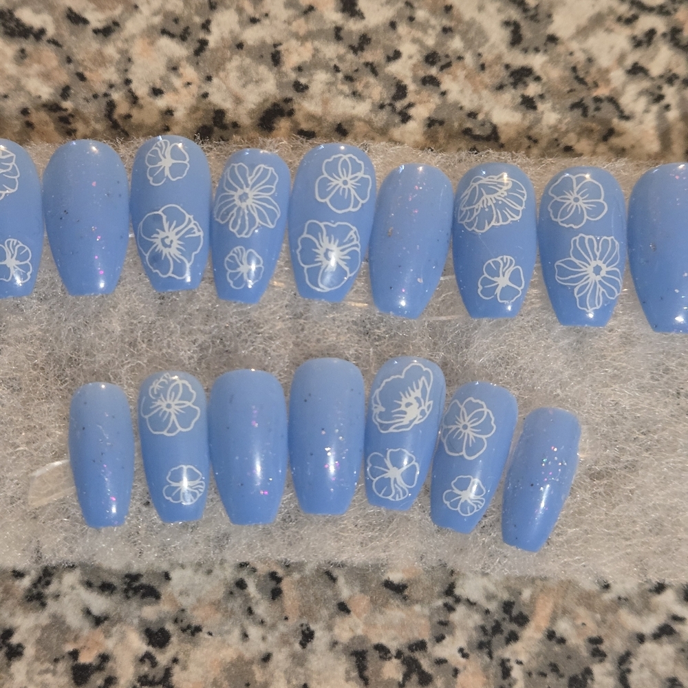 24 Pcs Blue Floral Press-On Nails